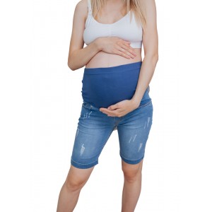 Шорти джинсові для вагітних довгі з високим животом Сині